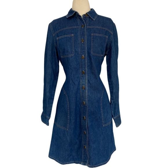 Vintage Retro 90s Talbot's Denim Long Sleeve Button Down Collared Shirt Dress - Picture 2 of 8